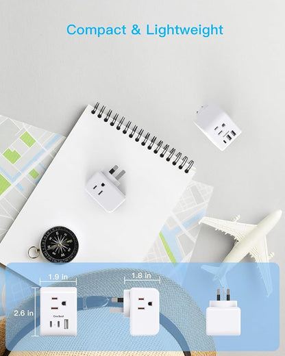 One Beat 2 Pack Australia New Zealand Travel Plug Adapter, Type I Plug Adapter with 3 American Outlets and 3 USB Ports (2 USB-C), Travel Essentials for USA to Australia, Argentina, China, Fiji