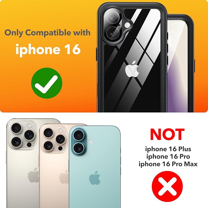 ANTSHARE for iPhone 16 Case Waterproof, [Anti Spy] Privacy Screen Protector for iPhone 16, [IP68 Under Water] Heavy Duty Full-Body Shockproof Phone Case, Black