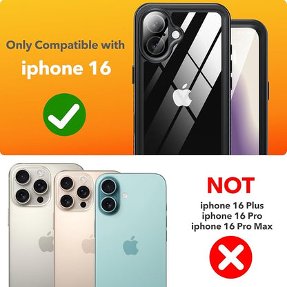 ANTSHARE for iPhone 16 Case Waterproof, [Anti Spy] Privacy Screen Protector for iPhone 16, [IP68 Under Water] Heavy Duty Full-Body Shockproof Phone Case, Black