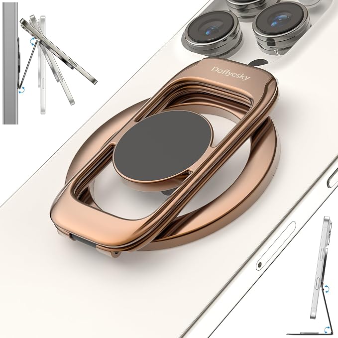 Magnetic Phone Ring Holder for MagSafe Phone Grip & Kickstand, Strong Dual-Sided Magnets Compatible with MagSafe Car Mount Gym for iPhone 17/16 Pro Max 15/14/13/12 and Android Phone Cases (Brown)