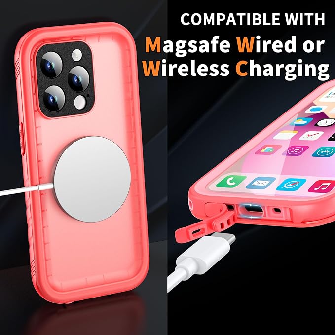 Cozycase Compatible with iPhone 14 Pro Max Waterproof Case - Full Body Shockproof Dustproof Dropproof Built in Screen Protector Rugged Waterproof Case for iPhone 14 Pro Max 6.1 Inch Pink