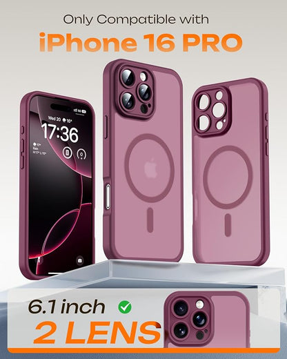 TOCOL for Phone 16 Pro Case, Compatible with Magsafe Charger, Full Camera Protection, Drop Protection, Translucent Matte Phone Case for iPhone 16 Pro 6.3 inch (Plum)