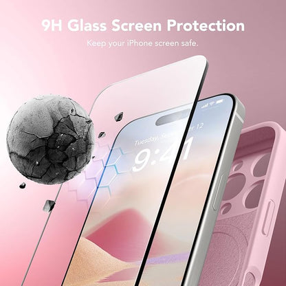 Magnetic for iPhone 16 Pro Max Case, Compatible with MagSafe, [Full Camera Protection][Screen Protector] Silicone Shockproof Protective Phone Case for iPhone 16 Pro Max 6.9", Chalk Pink