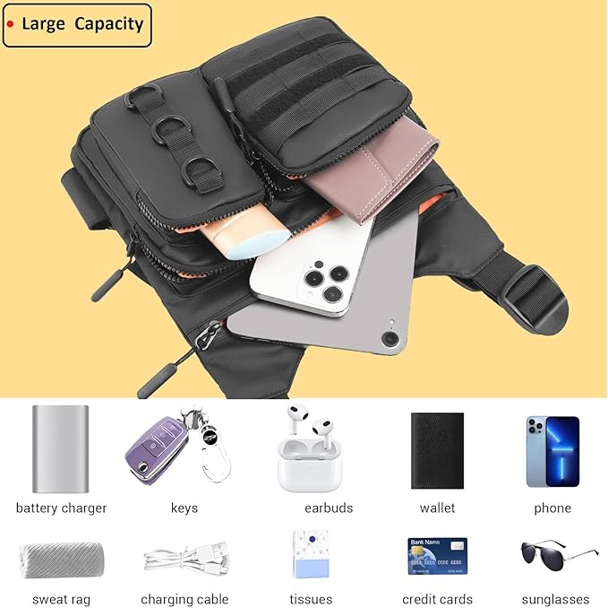 Criuage Outdoor Chest Bag for Men, Lightweight Running Vest with Water Bottle Pocket, EDC Chest Pack for Hiking, Cycling