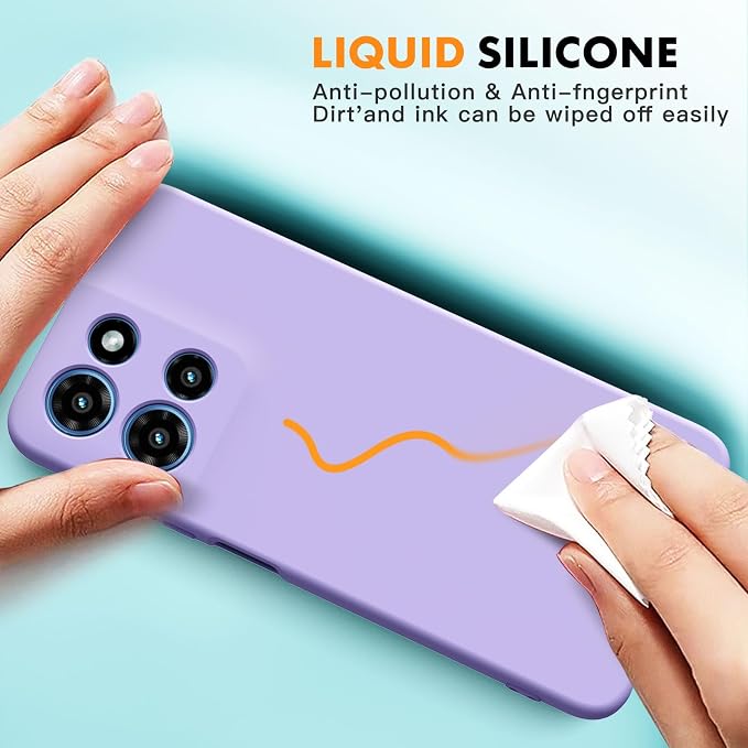 for Motorola Moto G 2025 Case, 2 Pack Tempered Glass Screen Protectors, Soft TPU Liquid Silicone Shockproof Gel Case-Light Lilac