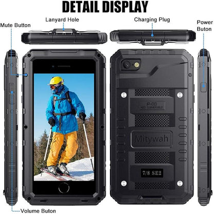Mitywah Waterproof Case for iPhone SE 2020, Heavy Duty Durable Metal Full Body Protective Case Built-in Screen Protection Waterproof Shockproof Dustproof Rugged Military Grade Defender, Black
