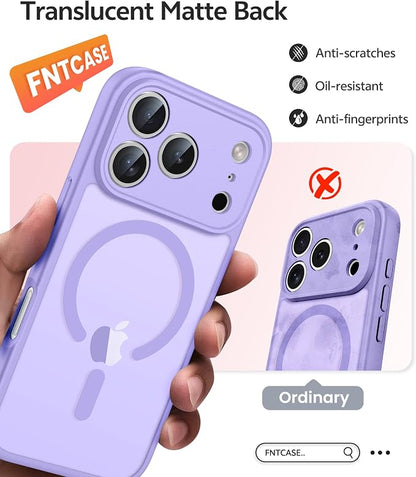 FNTCASE for iPhone 17 Pro Max Case: [Compatible with Magsafe] Translucent Matte Cases with [Full Camera Protection] [Screen Protector] Military Grade Shockproof Protective Phone Cover - Light Purple