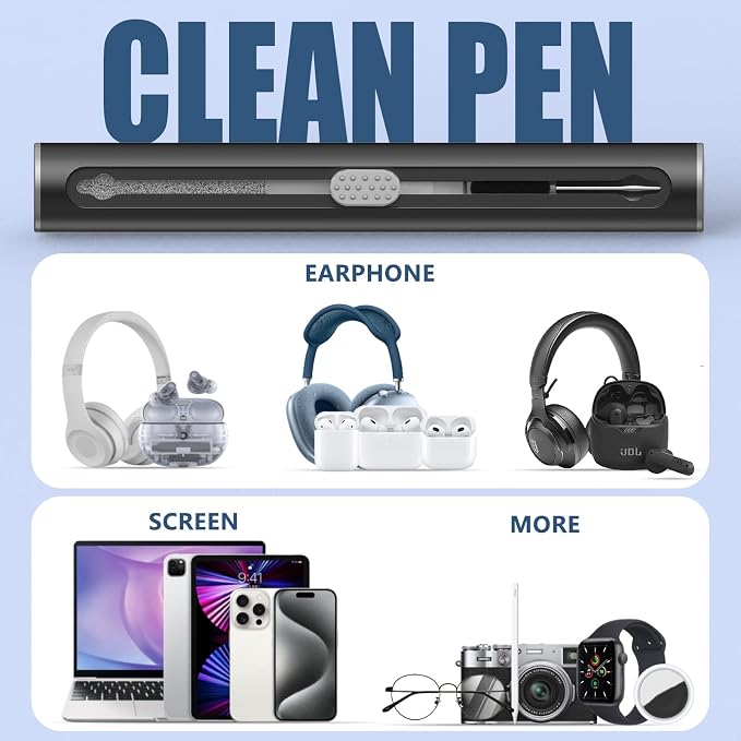【2 Pack】 Cleaner Kit for AirPods Pro 1 2 3 Earbuds,Cleaning Kit Pen Shape with Soft Brush Flocking Sponge Tool for Bluetooth Earphones Headphones Charging Case,Phone,Camera and Computer(White+Black)