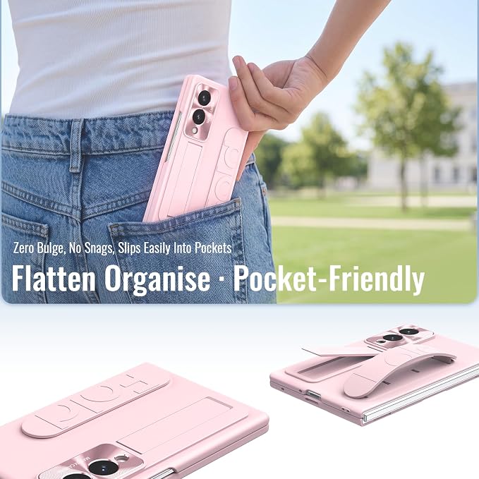 for Samsung Galaxy Z Fold 8 Case with Wristband Stand, Built-in Screen & Lens Protection Shockproof Full Body Drop Fall Protection.(Pink)