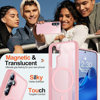 MOZOTER for Samsung Galaxy S25 Plus Case with Magnetic,[Compatible with MagSafe][12Ft Military Dropproof][2*Screen Protector] Translucent Anti-Slip Back Slim Shockproof Case for S25 Plus,6.7"-Pink