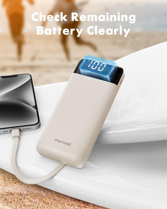 charmast 10000mAh Portable Charger,Built-in 4 Cables,6 Outputs/3 Inputs,3A Fast Charging,Compatible with iPhone,iPad,Samsung,Pixel,LG