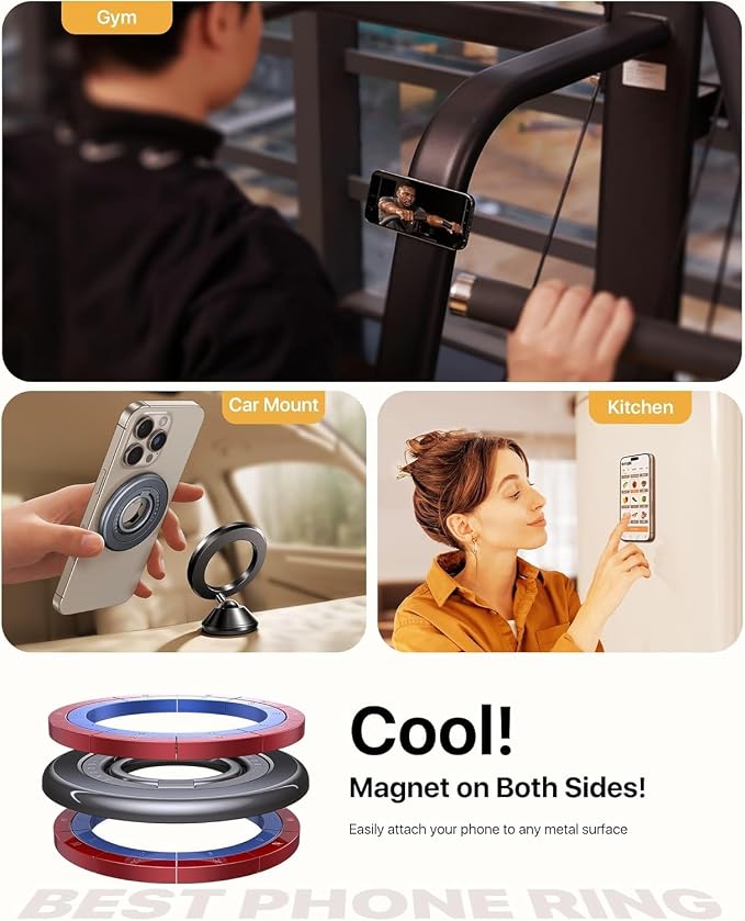 andobil 2026 3rd Gen Magnetic Phone Grip for MagSafe [360° Rotatable & Ultra-Stable] Two-Sided Magnet Cell Phone Ring Holder Compatible with MagSafe Accessories, iPhone 17 Air 16 15 14 13 12 Pro Max