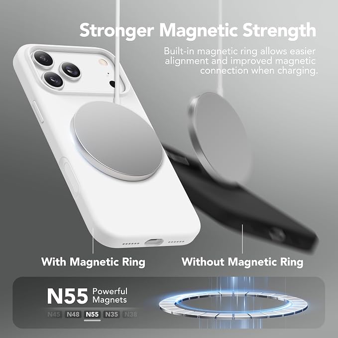 GONEZ Magnetic for iPhone 17 Pro Max Case, Compatible with MagSafe, [Screen Protector + Camera Lens Protector], Liquid Silicone Anti-Scratch Shockproof Protective Phone Case 6.9 inch, White