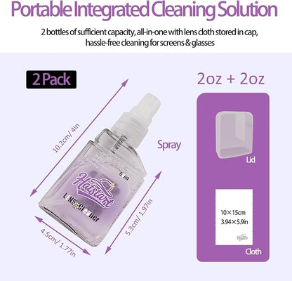 Phone Touch Screen Cleaner Mist Spray and Wipe, Hatstart Pristine Eyeglass Cleaning Kit for TV Laptop Computer Tablet PC LCD Flat Screens Car Display, Compatible with iPhone iPad MacBook Pro, Purple