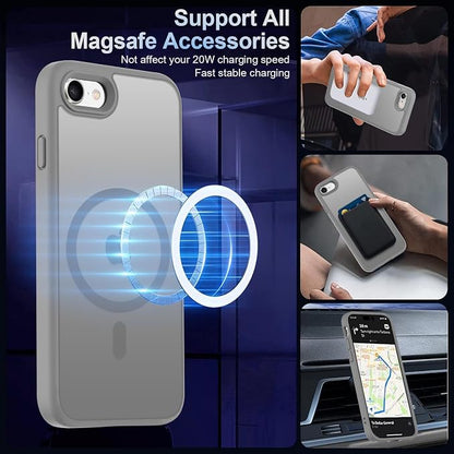 MOCCA Strong Magnetic for iPhone SE Case 2022/iPhone SE 2020 Case/iPhone 7 Case/iPhone 8 Case [Compatible with Magsafe] Slim Thin Translucent Matte Protective Cover Phone Case 4.7'', Titanium Gray