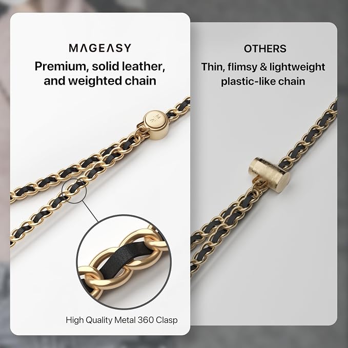 MAGEASY Crossbody Phone Chain Strap - Universal Metal Crossbody Phone Lanyard With Adjustable Length, Chic Cell Phone Necklace Phone Strap for iPhone & Android Phones - Modern Gold Metal