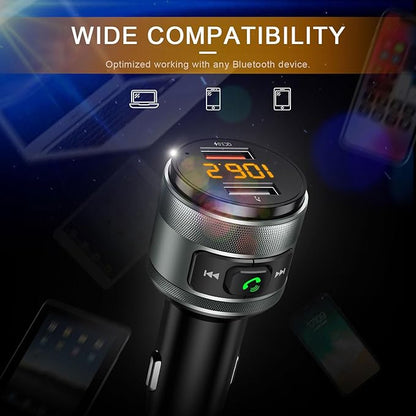 Bluetooth 5.4 FM Transmitter for Car, MP3 Music Player Wireless Radio Adapter Kit with QC 3.0 Fast Charger, Hands-Free Calling, Supports USB Drive for 12V/24V Vehicles