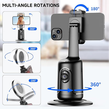 Auto Face Tracking Tripod with 2 Selfie Ring Light, 360° Rotation Face Body Phone Holder Smart Shooting Camera Mount with Remote, Rechargeable Smart Shooting Holder for Vlog, Streaming, Video, Tiktok