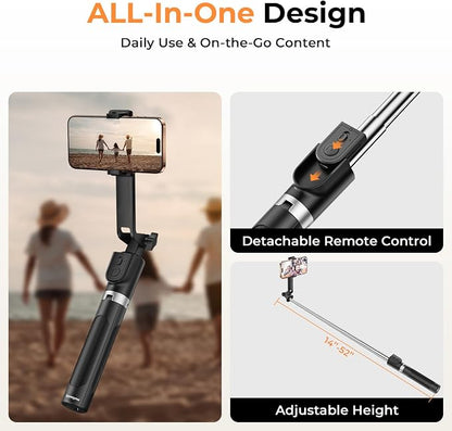 Sensyne Selfie Stick for Phone, Extendable Travel Tripod with Detachable Remote for Photography, Selfies, Compatible with All Cell Phones, Black