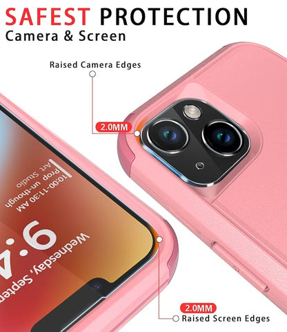 Diverbox for iPhone 14 Case [Shockproof] [Dropproof] [Tempered Glass Screen + Camera Lens Protector],Heavy Duty Protection Phone Case Cover for Apple iPhone 14 (Pink)