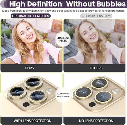 Suoman for iPhone 14 Pro Max Camera Lens Protector / 14 Pro Camera Lens Protector, Camera Cover Tempered Glass for iPhone 14 Pro Max 6.7 inch/for iPhone 14 Pro 6.1 inch [Perfectly Fit] - Bling -Gold