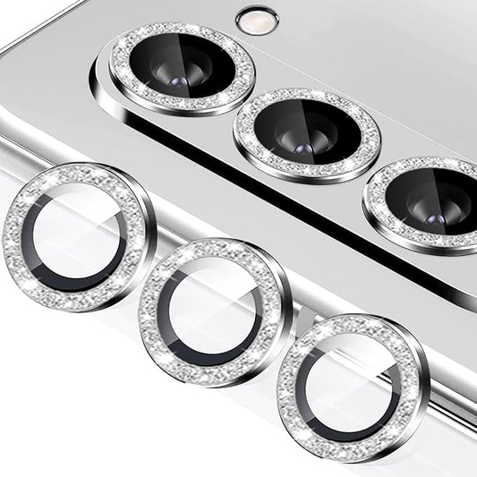 for Galaxy Z Fold 6 Camera Lens Protector Bling Glitter Individual Aluminium Alloy Ring 9H Tempered Glass Decorative Accessories Camera Cover for Samsung Galaxy Z Fold 6 Glitter Silver