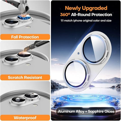 Jeluse Compatible with iPhone 17 Camera Lens Protector, Metal Aluminum Alloy Ultra Clarity Tempered Glass Camera Screen Protector