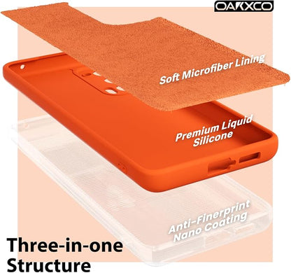 oakxco for Motorola Moto Edge 2021/Edge 2021 5G UW Phone Case Liquid Silicone, Neon Bright Solid Color, Thin Slim Soft Rubber Gel Matte TPU Plain Simple Cover for Women Girl Cute, Orange