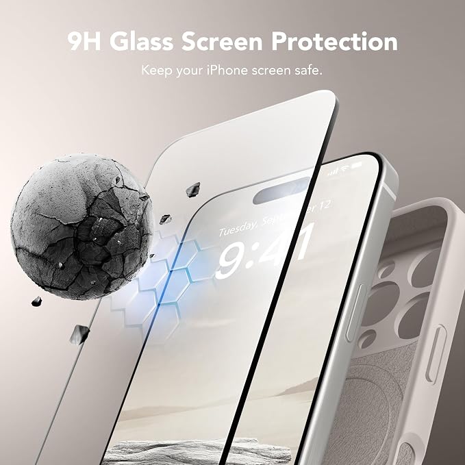 Magnetic for iPhone 16 Pro Case, Compatible with MagSafe, [Full Camera Protection][Screen Protector] Silicone Shockproof Protective Phone Case for iPhone 16 Pro 6.3", Stone