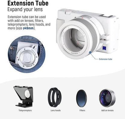 NEEWER 2 in 1 18mm Wide Angle & 10x Macro Lens with Extension Tube, Bayonet Mount Lens Adapter & Cleaning Cloth, Only Compatible with Sony ZV1 (White Frame)
