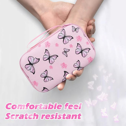 Cute Phone Charger Storage Case cover Set Pink Butterfliy flowers Carrying Bag with Cable Protector Cord Organizer,Cable Chomper,Charger Saver Lightning Compatible for iPhone