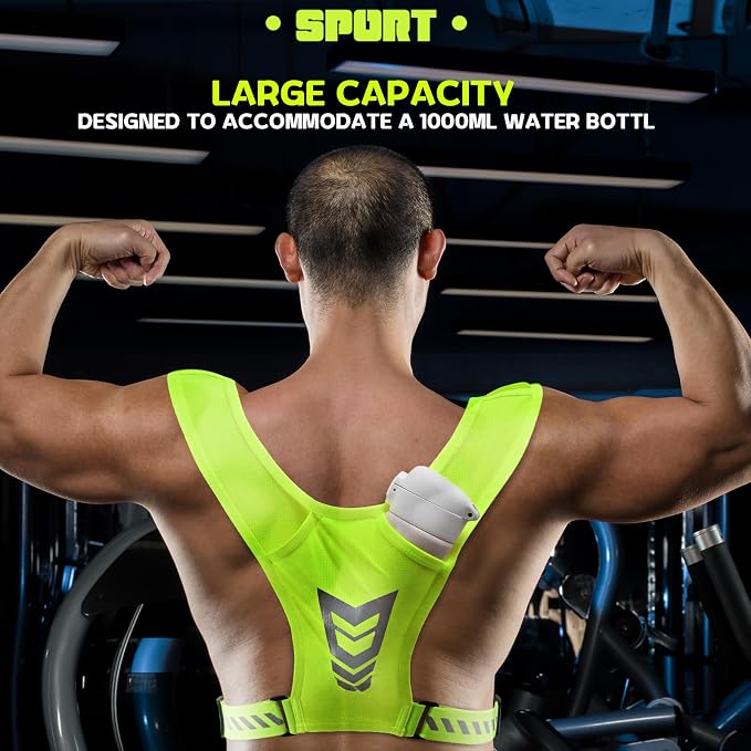 Reflective Vest Chest Phone Holder, Adjustable Hydration Training Workout Gear for Nighttime Running Biking
