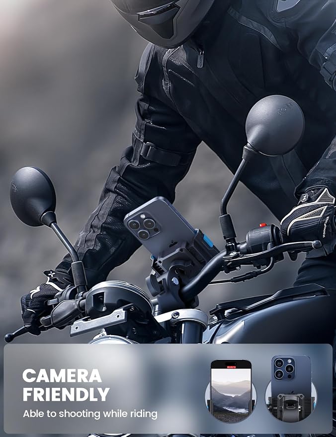 Lamicall Motorcycle Phone Mount Holder - [Camera Friendly] [1s Lock] Bike Phone Holder Handlebar Clamp, Bicycle Scooter Phone Clip, for iPhone Air, 17, 16, 15 Pro Max, Galaxy S25, 4.7-7" Phones, Blue