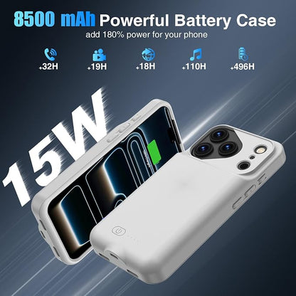 GIN FOXI Battery Case for iPhone 17 Pro, Charging Case Charger 8500mAh Ultra-Slim Lightweight Powerful Battery Pack 15W Fast Rechargeable Anti-Fall TPU Juice Box for 17 Pro (6.3") Grey