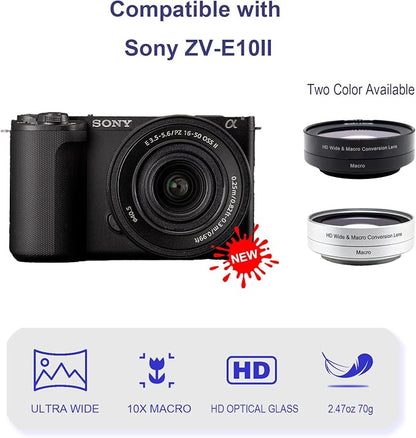 FotoZ 40.5mm 0.75x Mini Wide Angle Conversion Lens(w/Macro), for Sony ZV-1F ZV-E10, ZV-E10 MarkII A6400 A6700 Accessories, Compatible with kit Lens 16-50mm, PZ 16-50mm OSS II (Black)