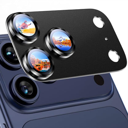 Uyiton Compatible with iPhone 17 Pro Camera Lens Protector - [Not Easy to Break][Strong Adsorption][Case-Friendly] Metal Tempered Glass Rear Camera Screen Cover - Black Titanium