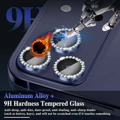ShinKin Camera Lens Protector for iPhone 17 Pro/iPhone 17 Pro Max, Glitter Camera Cover, 9H Tempered Glass Individual Metal Ring Camera Protector for iPhone 17 Pro/17 Pro Max (Diamond - Blue)
