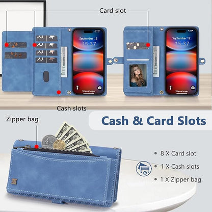 Wallet Case for iPhone 17 Pro Max with Card Holder/Crossbody Wallet/Strap,[RFID Blocking][Magnetic] PU Leather Phone Case for iPhone 17 Pro Max,6.9 in,Dream Sky Blue