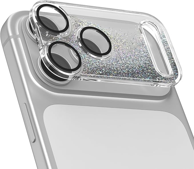 HANKN Quicksand Lens for iPhone 17 Pro Max Camera Lens Tempered Glass Protector, Ultra HD Clear 9H Hardness Anti-Scrach Dynamic Liquid Glitter Sand Cute Cover Strong Adsorption Case Friendly (Silver, iPhone 17 Pro Max)