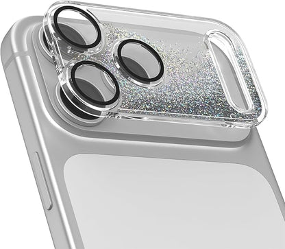 HANKN Quicksand Lens for iPhone 17 Pro Max Camera Lens Tempered Glass Protector, Ultra HD Clear 9H Hardness Anti-Scrach Dynamic Liquid Glitter Sand Cute Cover Strong Adsorption Case Friendly (Silver, iPhone 17 Pro Max)