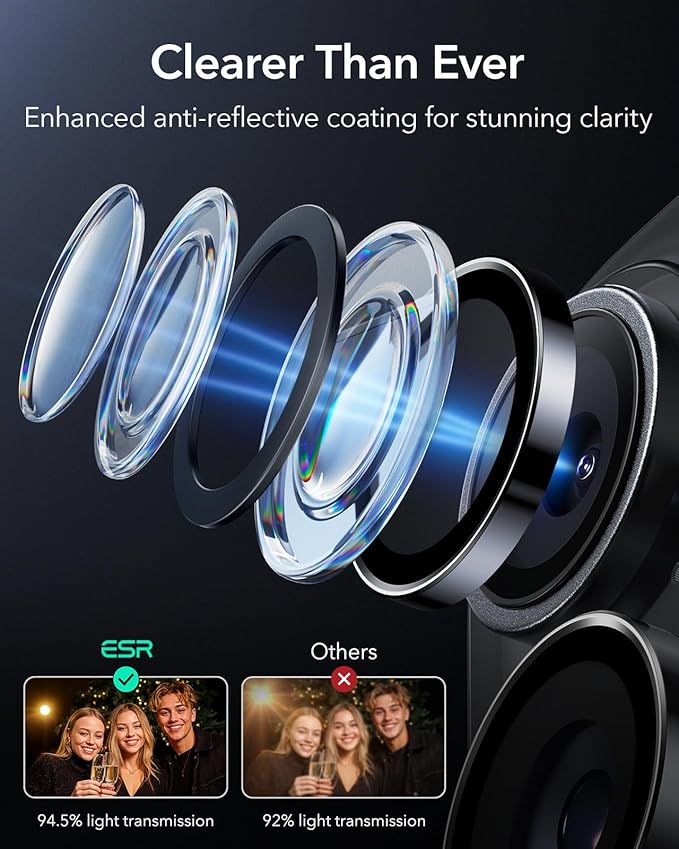 ESR 2 Pack for iPhone 17/iPhone 16/iPhone 16 Plus, Camera Lens Protector, Ultra-tough HD Individual Lens Protectors, Scratch Resistant, Ultra-thin Tempered Glass, Black