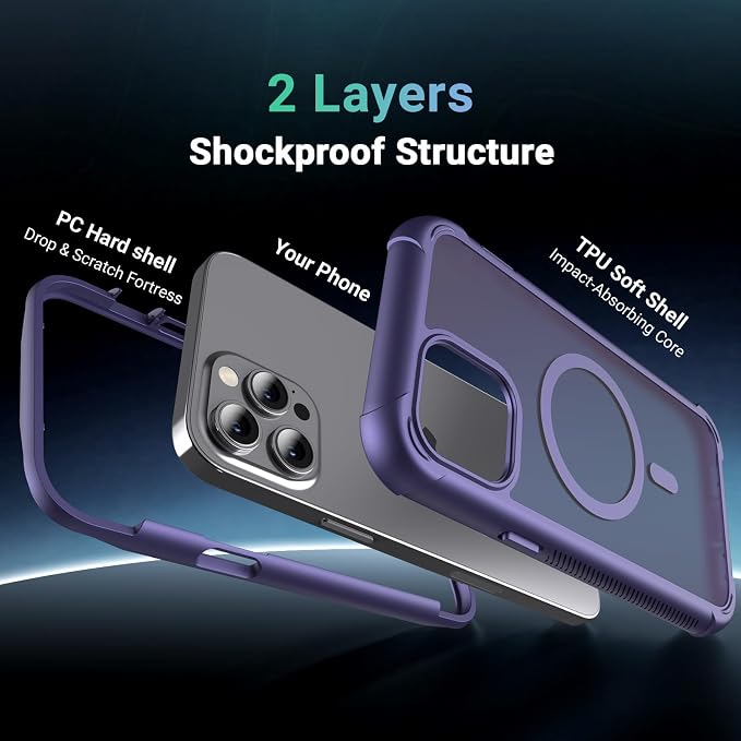 jaroco Magnetic for iPhone 12 Pro Max Case, [Compatible with MagSafe][Military Grade Drop Protection][Heavy Duty Protection][Non-Slip][Shockproof] 2-Layer Durable Bumper Phone Case 6.7''-Dark Purple