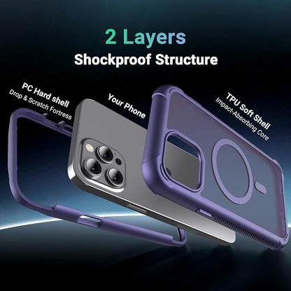 jaroco Magnetic for iPhone 12 Pro Max Case, [Compatible with MagSafe][Military Grade Drop Protection][Heavy Duty Protection][Non-Slip][Shockproof] 2-Layer Durable Bumper Phone Case 6.7''-Dark Purple