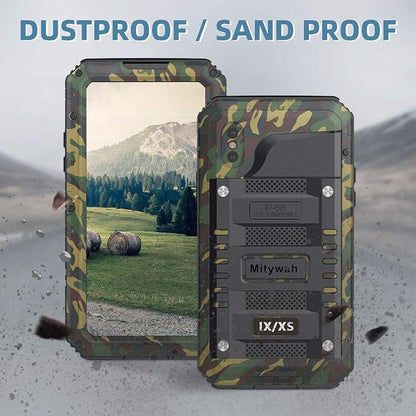 Mitywah Shockproof Case Compatible with iPhone X/XS,Waterproof Full Body Protective Cover with Impact Resistant Aluminium Alloy,Strong Military Defender Heavy Duty Metal Shell for Outdoor, Camouflage