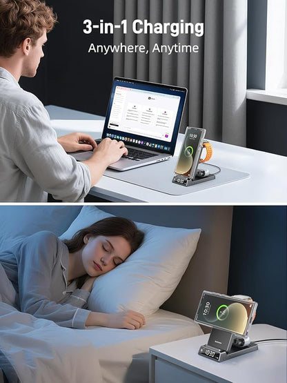 Magnetic Wireless Charger for Samsung, 3 in 1 MagSafe Charging Station for Samsung Galaxy Z Fold/Flip 7/S25 Ultra/S24 Ultra, Foldable Charger for Samsung Galaxy Watch Ultra/8/7/Galaxy Buds 3 (Black)