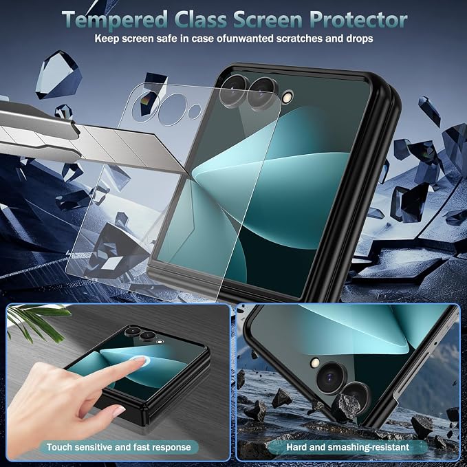 Hekodonk for Galaxy Z Flip 8 Case with 360 Rotatable Stand,[Compatible with MagSafe][Front Screen Protector],Magnetic Ring Holder with Hinge Protective Case for Samsung Z Flip 8,Bight Celeste