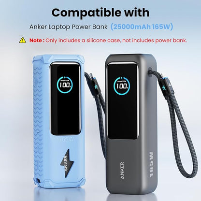 Silicone Case for Anker Laptop Power Bank (25000mAh 165W), with Charging Cable Holder, Portable Protective Cover Compatible with Anker 25000mAh 165W Power Bank for Travel & Daily Use(Light Blue)