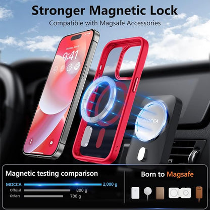 MOCCA Strong Magnetic for iPhone 14 Pro Case, [Compatible with Magsafe][13FT Military Drop Protection] Slim Translucent Matte Shockproof Case for iPhone 14 Pro Phone Case 6.1'', Red