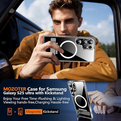 MOZOTER for Samsung Galaxy S25 Ultra Case with Kickstand,[Compatible with Magsafe][2*Screen Protector],Military-Grade Protection,Magnetic Phone Case for Samsung Galaxy S25 Ultra-Clear