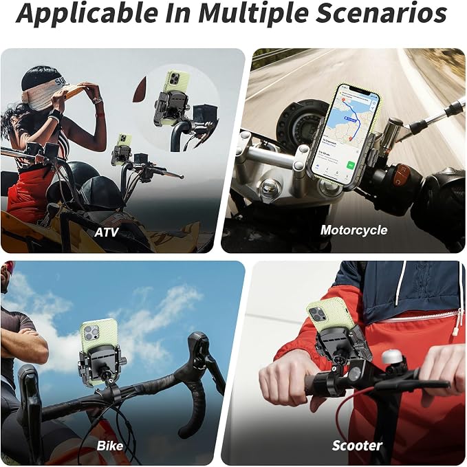 LOKTENWO Bike Motorcycle Phone Mount with Aluminum Alloy Mounting Base, [1s Lock & Release] [Camera Friendly] Bicycle Handlebar Cell Phone Holder for Scooter ATV, Fit 5.4-7.2" Smartphone